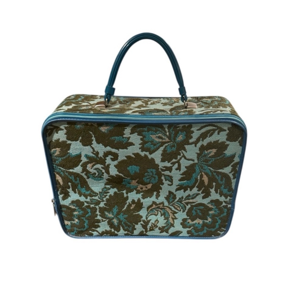 Vintage Avon Floral Cosmetic Bag - Blue and Brown